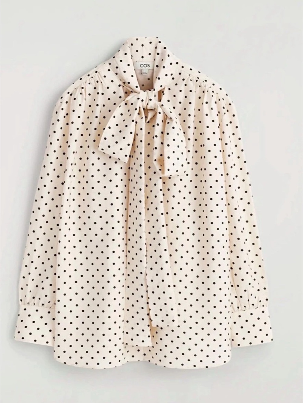 COS Scarf-Detail Polka-Dot Shirt Blouse in White & Black L large